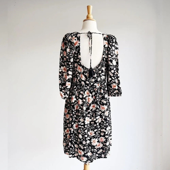 AMERICAN EAGLE | Black Floral Puff Sleeve Babydoll Dress | M - Picture 9 of 10